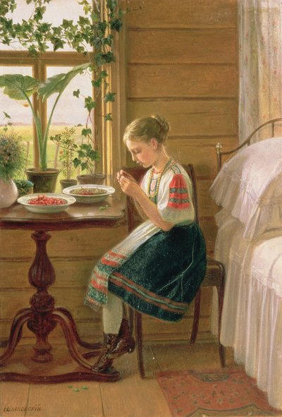 Girl Peeling Berries by Nikolai Mikhailovich Bykovsky